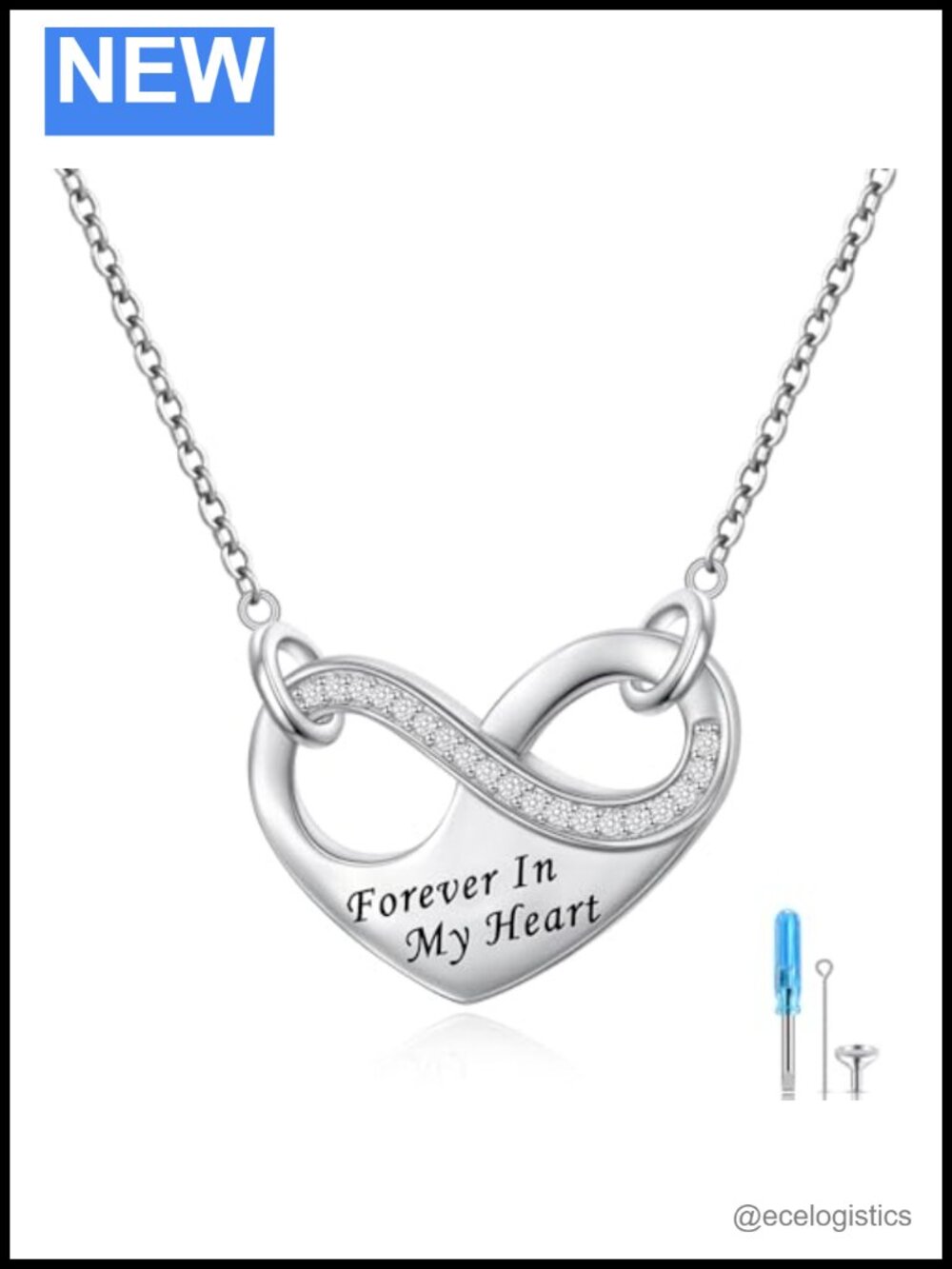 925 Sterling Silver Infinity Heart Urn Necklace Cremation Jewelry Memorial Gift